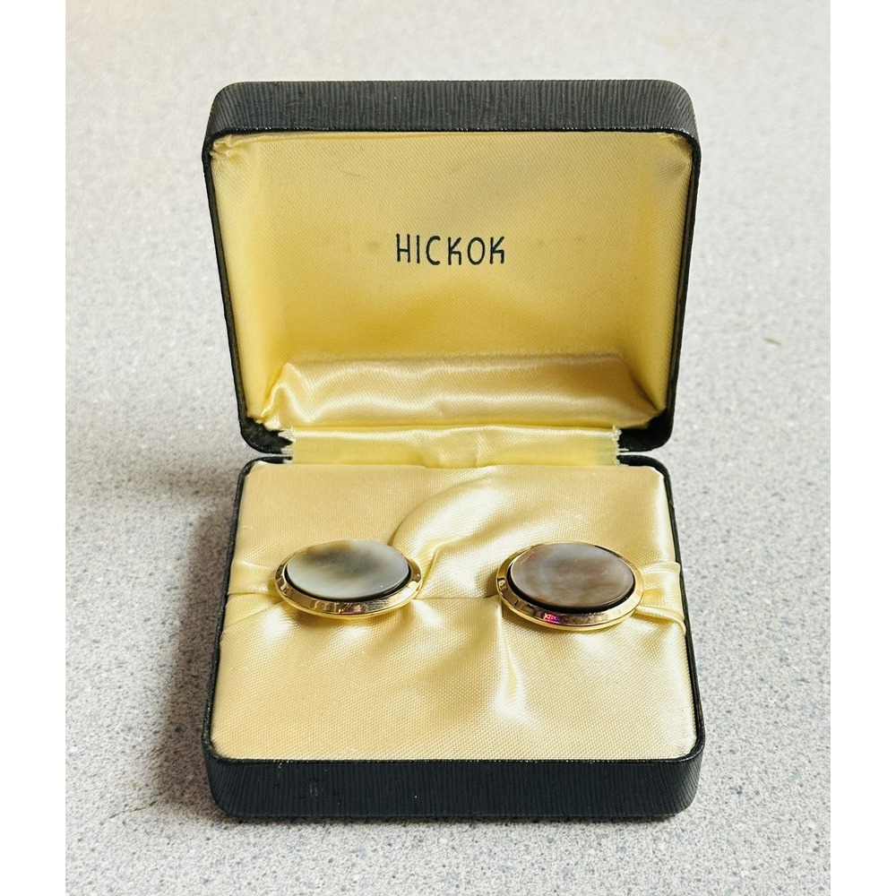 Vintage Hickok Mother Of Pearl Cufflinks With Tuxedo‎ In Original Box